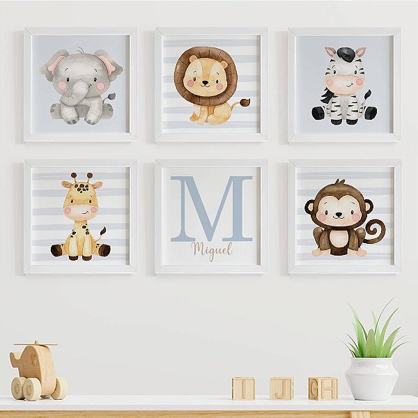 Quadros para quarto de bebê Safari Baby com Inicial e Nome