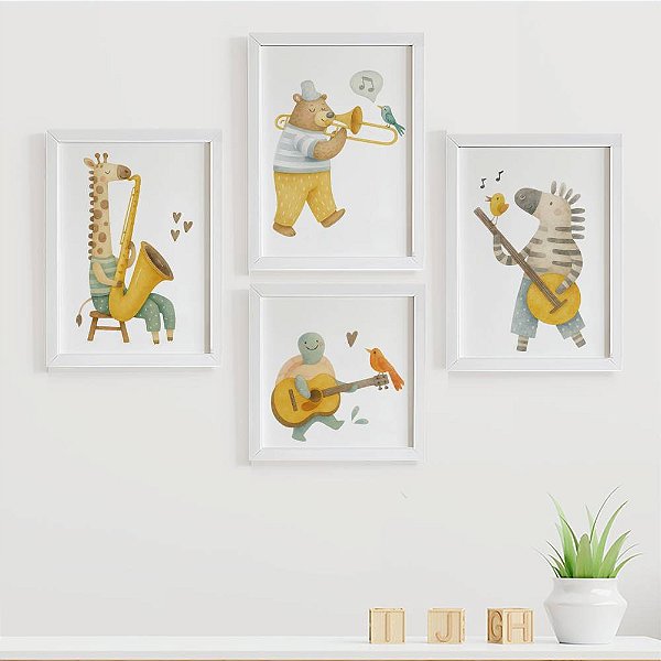 Quadros para quarto de bebê Animais Músicos