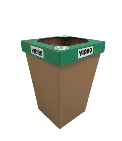 Lixeira de Papelão Ondulado Mod. G Verde/Vidro 40x40x58 cm Parda (Pacote c/ 12 unids)