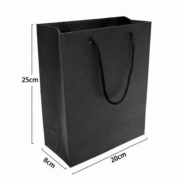 Sacola de Papel 20x8x25 cm - Preta - SK3 - (Pacote c/ 10 unids)