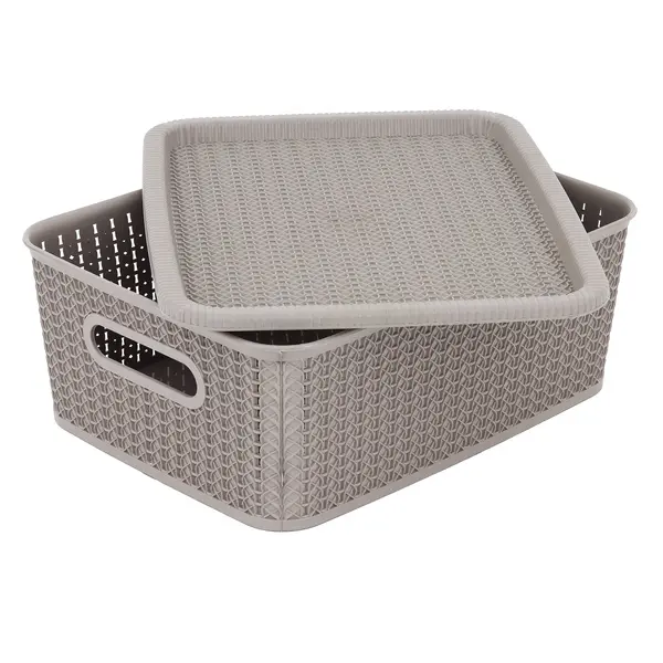 Caixa organizadora Rattan com tampa, Cinza, 12,5L, OR24-01, São Bernardo
