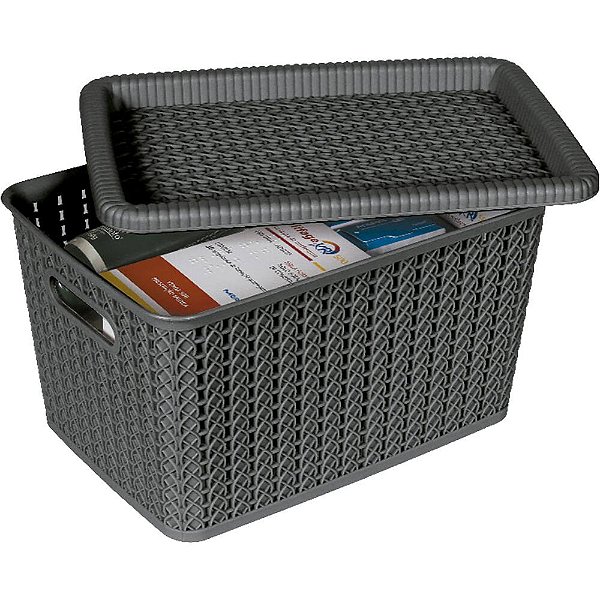 Caixa organizadora Rattan com tampa, Preta, 5L, OR26-03, São Bernardo
