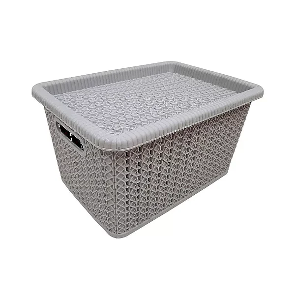 Caixa organizadora Rattan com tampa, Cinza, 5L, OR26-05, São Bernardo