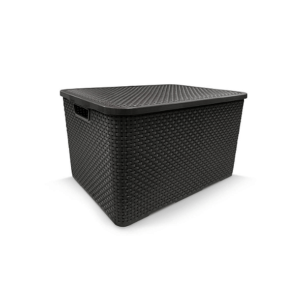 Caixa organizadora Rattan com tampa, Preta, 20L, OR29-03, São Bernardo