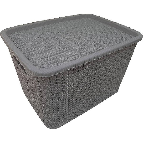 Caixa organizadora Rattan com tampa, Cinza, 20L, OR29-05