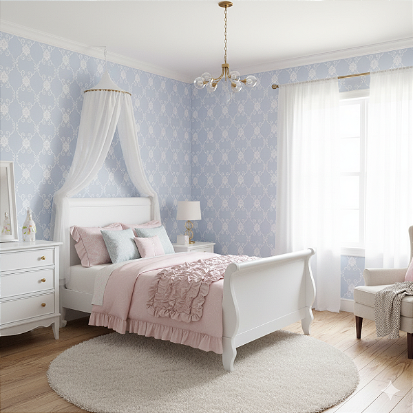 Papel de Parede Texturizado Arabesco Clássico Floral Azul - PP443-1