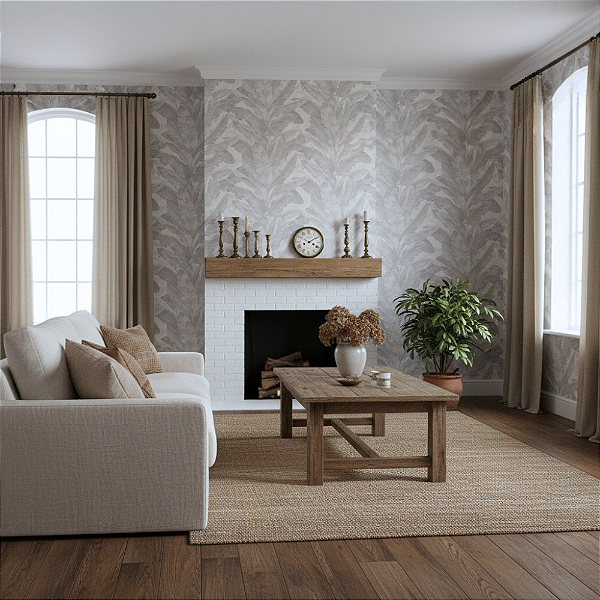 Papel de Parede Alto Relevo Folhas Floral Texturizado - PP315