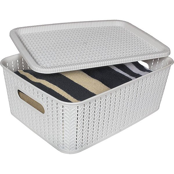 Caixa organizadora Rattan com tampa, Cinza, 12,5L, OR24-01, São Bernardo