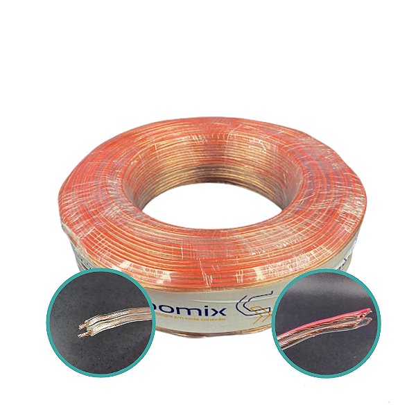 fio Bicolor Paralelo Cristal Vermelho 100m 2x18 Awg 0,50mm