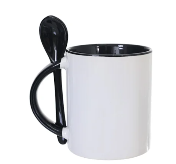 CANECA PRETA COM COLHER - PERSONALIZE DO SEU JEITO