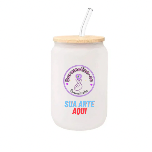 Copo de vidro com canudo - Personalizado