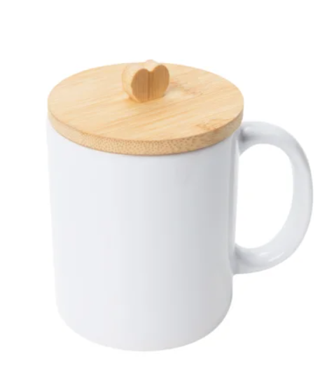 Tampa de Bambu Puxador Coracao Bambu Para Caneca