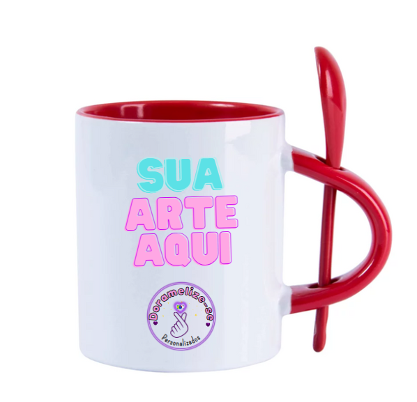 CANECA COM COLHER VERMELHA