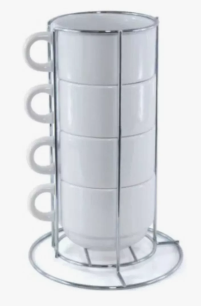 Jogo com 4 xícaras+suporte metal