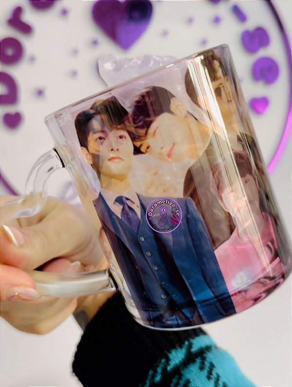 Caneca transparente alça coração - Oppas Coreanos