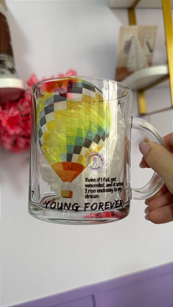 Caneca vidro transparente - Young Forever