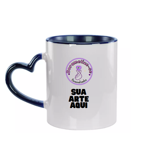 CANECA AZUL ESCURO COM ALÇA CORAÇÃO