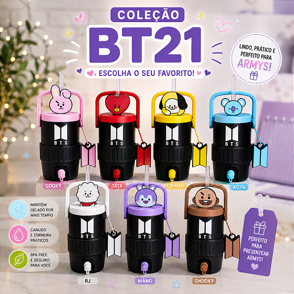 Copo porta lata - BTS BT21 – Escolha seu membro 💜