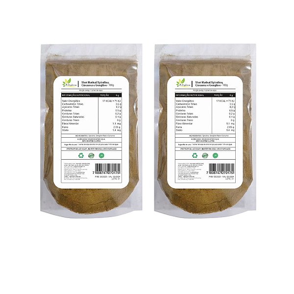 Kit: Shot Matinal Spirulina, Cúrcuma e Gengibre 100g + Pré Treino Natural 100g