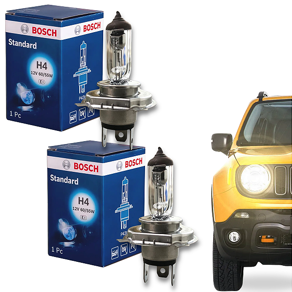 Par Lâmpadas Standard H4 12V 60-55W Farol Alto, Baixo Bosch