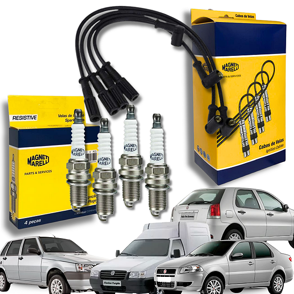 Kit Cabo E Velas Ignição Fiat Fire 1.3 8v Palio Fiorino Uno Até 2006 Magneti Marelli