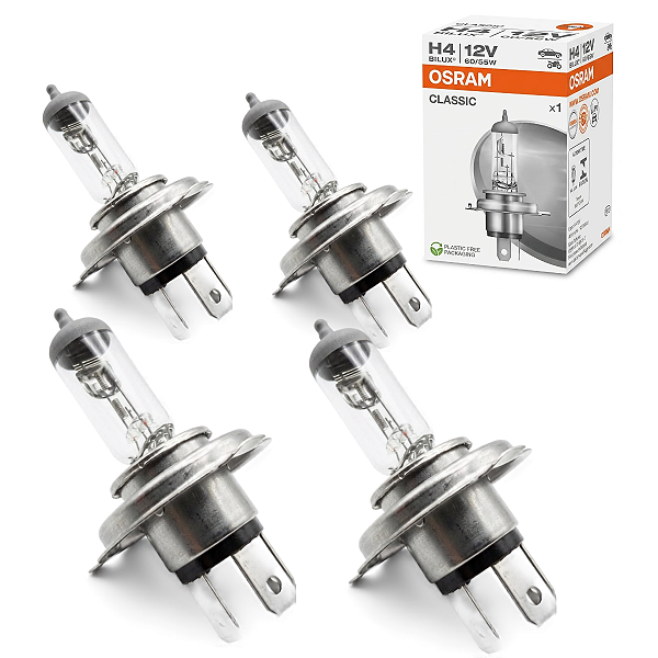 Kit 4 Lâmpada H4 Osram Classic Original 12v 60/55w Foco Simples
