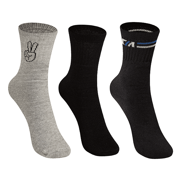 Kit 3 Pares Cano Médio Esportiva Juvenil - Tam 34 a 38