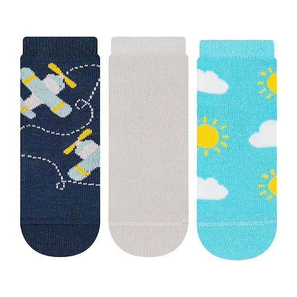 Kit 3 Pares Soquete Bebê - Tam 17 a 22