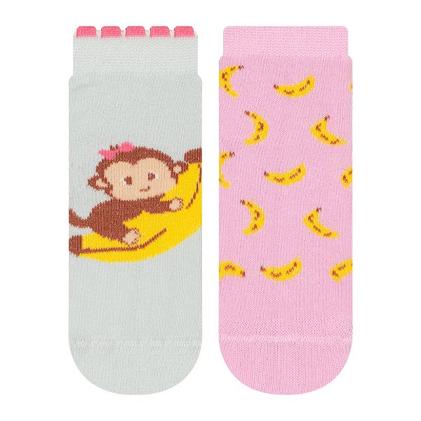 Kit 2 Pares Soquete Bebê Antiderrapante - Tam 17 a 22