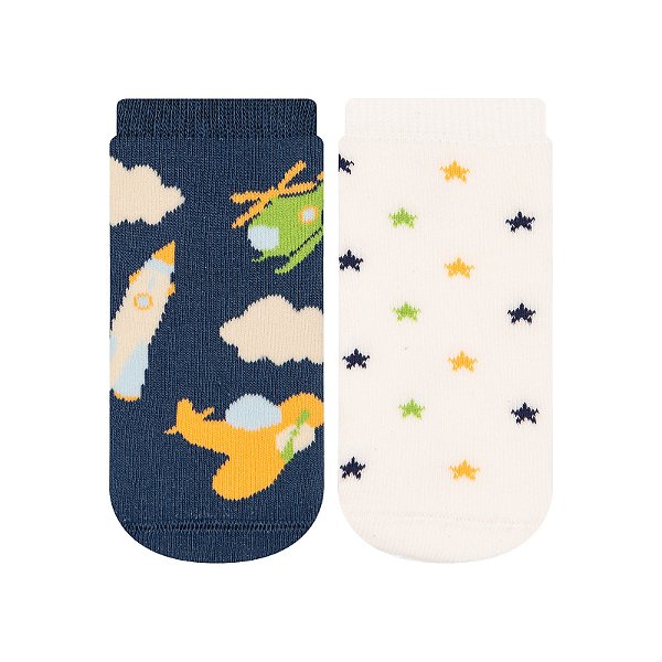 Kit 2 Pares Soquete Bebê Antiderrapante - Tam 17 a 22