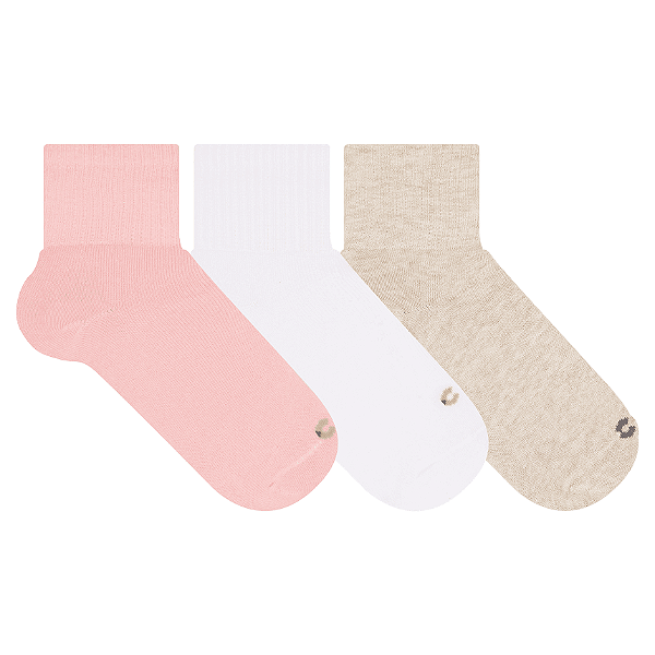 Kit 3 Pares Cano Médio Esportiva Especial Atoalhada - Tam 34 a 38