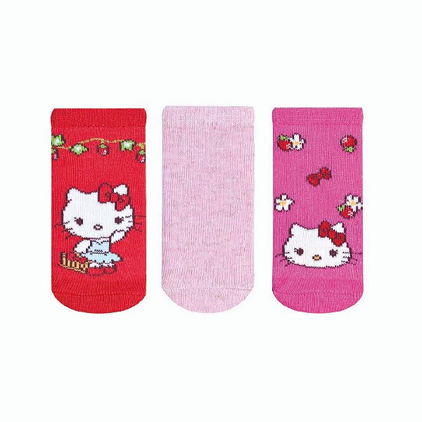 Kit 3 pares Soquete Recém Nascido - Hello Kitty - Tam 13 a 16