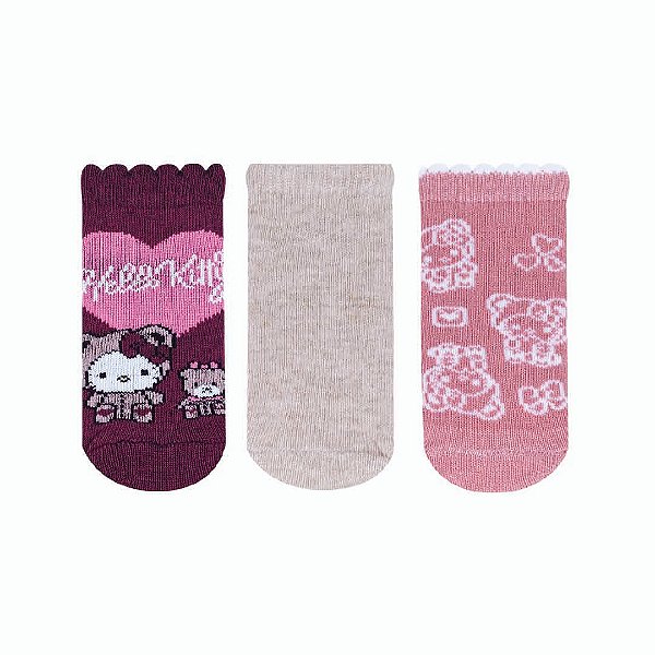 Kit 3 pares Soquete Recém Nascido - Hello Kitty - Tam 13 a 16