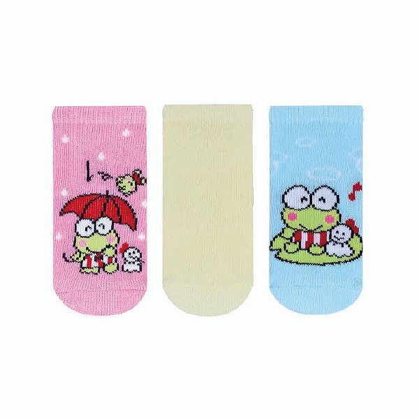 Kit 3 pares Soquete Recém Nascido - Keroppi - Tam 13 a 16