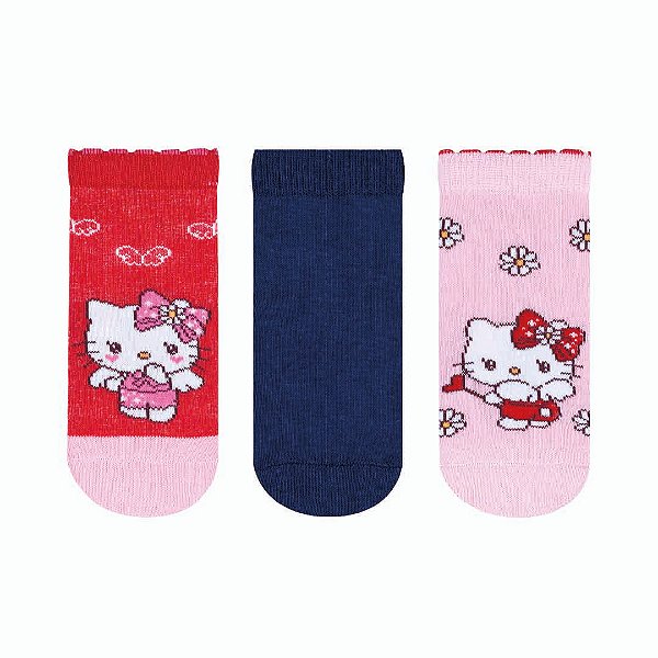 Kit 3 pares Soquete Bebê - Hello Kitty - Tam 17 a 22