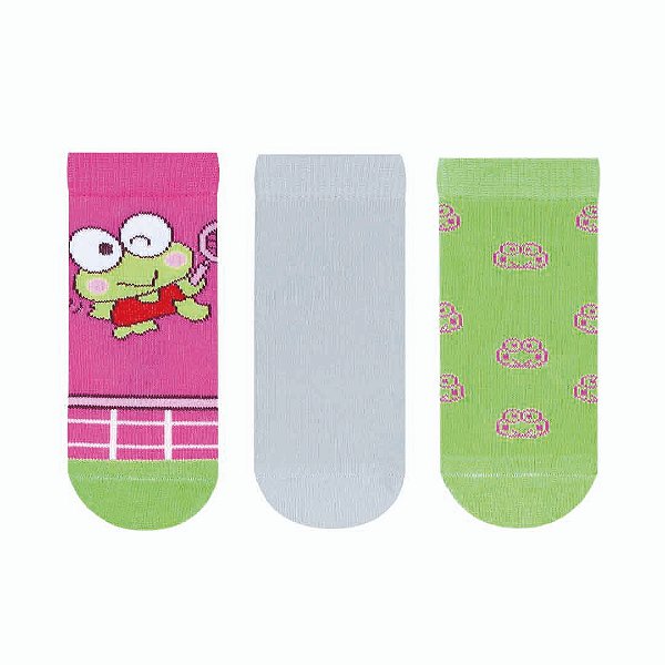 Kit 3 pares Soquete Bebê - Keroppi - Tam 17 a 22