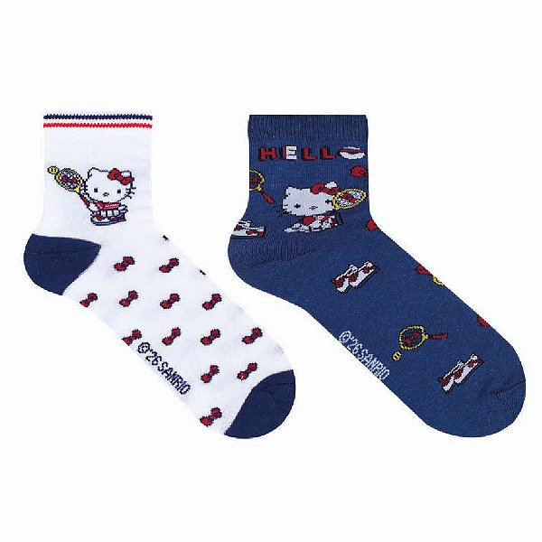 Kit 2 Pares Soquete Hello Kitty - Tam 34 a 39