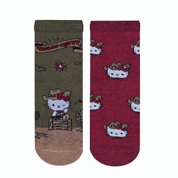 Kit 2 Pares Soquete Infantil - Hello Kitty