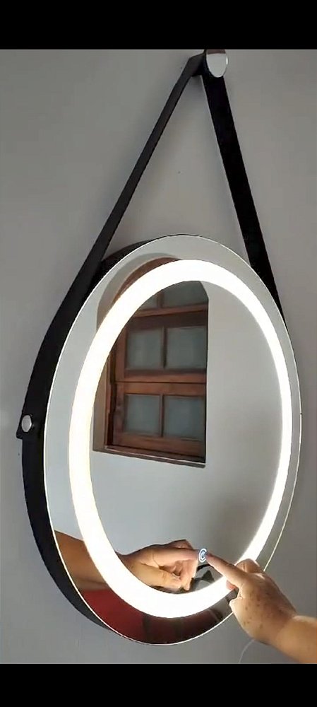 Espelho Decorativo Redondo  60 cm LED cor PRETO EXCLUSIVO