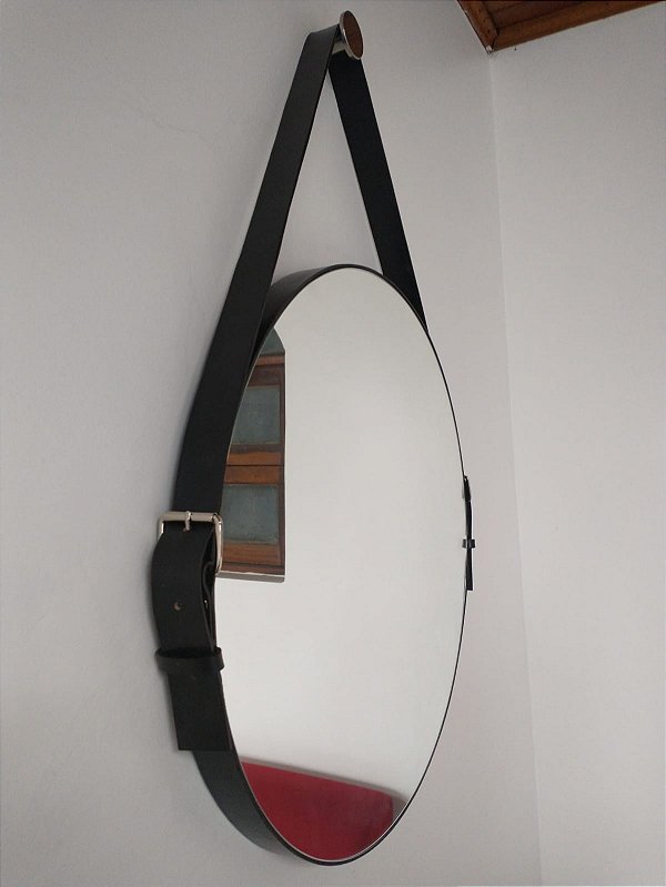Espelho Decorativo	 Redondo 60 cm  com fivelas  COR	PRETO