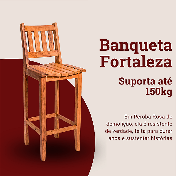 Banqueta Rústica Fortaleza em Madeira Maciça de Demolição