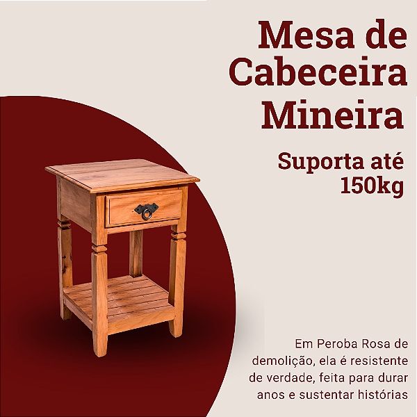 Mesinha de Cabeceira Rústica Mineira em Madeira Maciça de Demolição