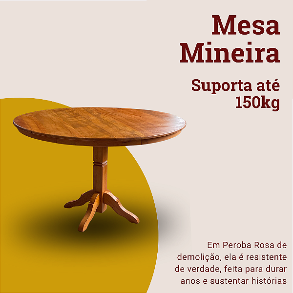 Mesa Rústica Redonda Mineira 4 Lugares em Madeira Maciça de Demolição