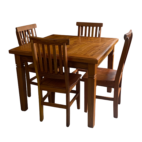 Conjunto de Jantar Rústico Mesa Mineira com 4 Cadeiras em Madeira Maciça de Demolição