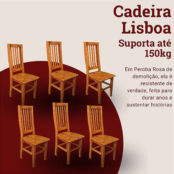 Kit com 6 Cadeiras Rústicas Lisboa em Madeira Maciça de Demolição