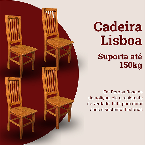 Kit com 4 Cadeiras Rústicas Lisboa em Madeira Maciça de Demolição