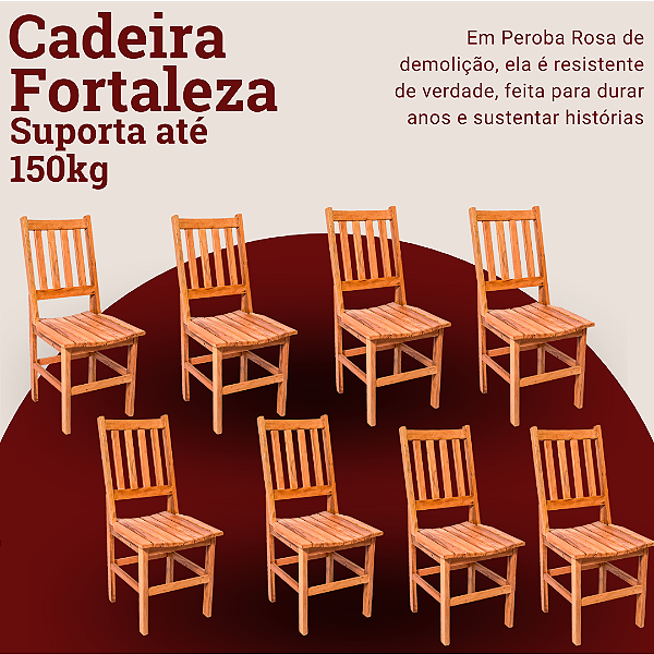 Kit com 8 Cadeiras Rústicas Fortaleza em Madeira Maciça de Demolição