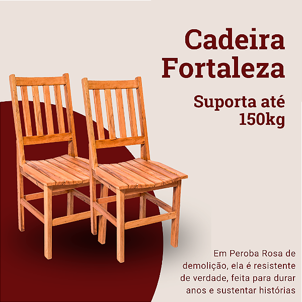 Kit com 2 Cadeiras Rústicas Fortaleza em Madeira Maciça de Demolição