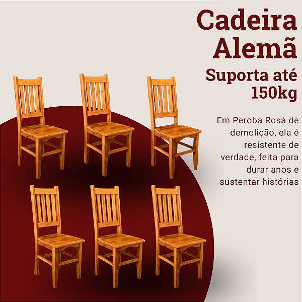 Kit com 6 Cadeiras Rústicas Alemã em Madeira Maciça de Demolição