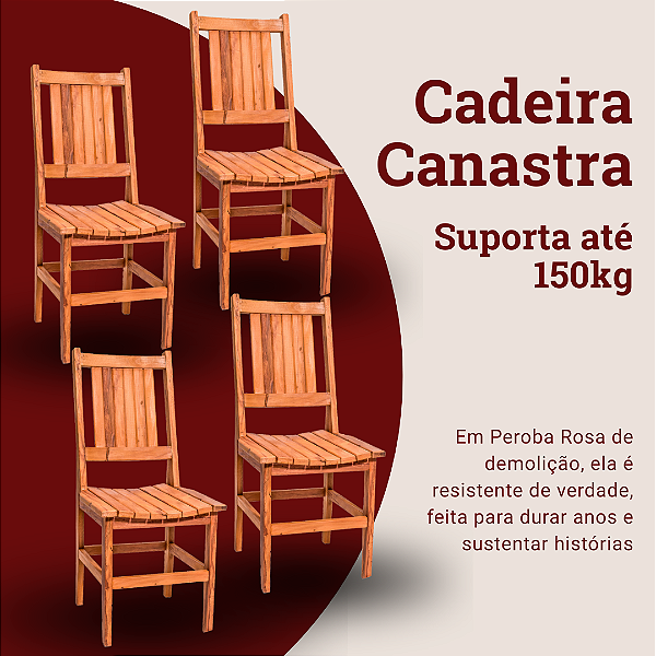Kit com 4 Cadeiras Rústicas Canastra em Madeira Maciça de Demolição